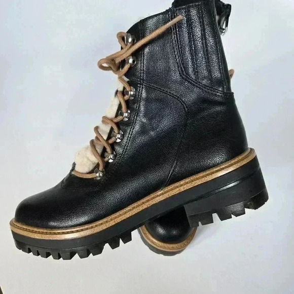 Nine West Ivani Sherpa Lace Up Lug Sole Combat Ankle Boots Booties Sz 6 - Picture 5 of 7